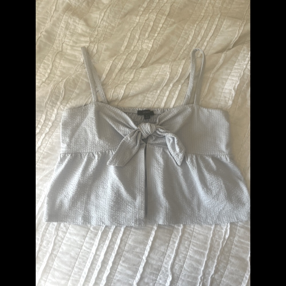 J. Crew seersucker tie front top